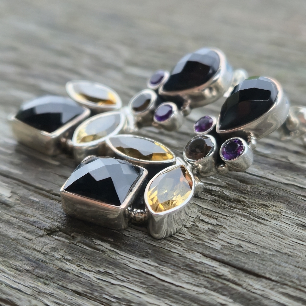Nicky Butler 925 Sterling Silver Designer Onyx Citrine Amethyst Quartz Earrings - Picture 11 of 13